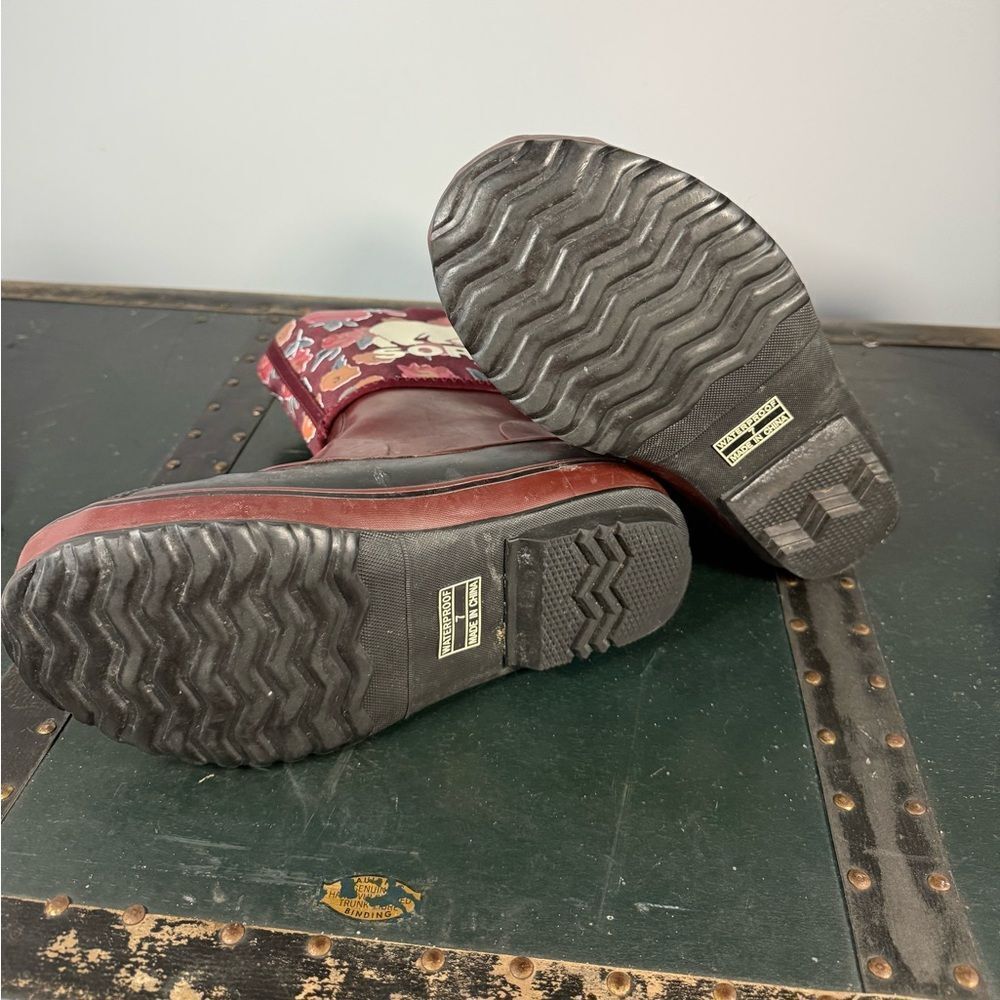 Sorel Maroon Floral Waterproof Slip-On Snow Boots Women’s Size 7 Fleece Lined - Picture 2 of 4